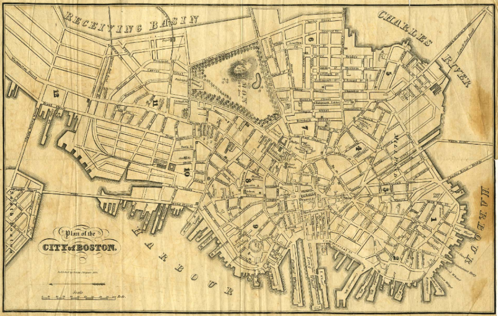 An 1837 plan of the city of Boston by Charles Stimpson (Courtesy of the Cape Ann Museum Library &amp; Archive)