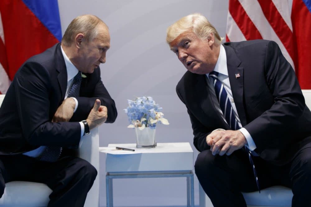 President Donald Trump speaks during a meeting with Russian President Vladimir Putin at the G20 Summit, Friday, July 7, 2017, in Hamburg. (Evan Vucci/AP)