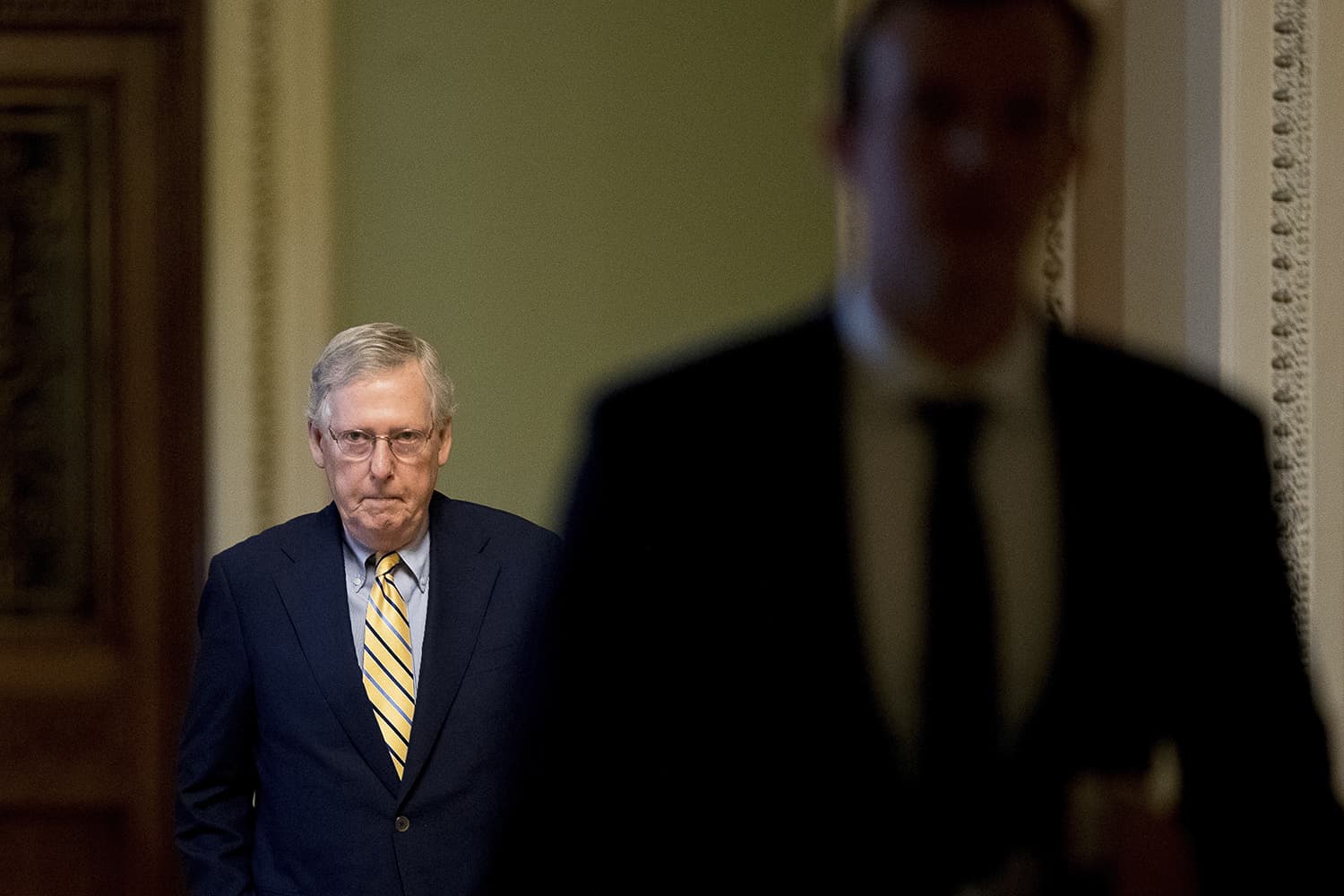 Senate Majority Leader Mitch McConnell of Ky. arrives on Capitol Hill in Washington, Monday, July 17, 2017. (Andrew Harnik/AP)