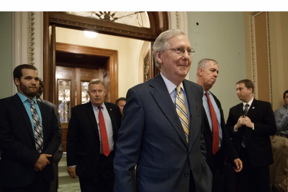 Senate Majority Leader Mitch McConnell of Ky. leaves the Senate chamber on Thursday, after announcing the revised version of the Republican health care bill. (J. Scott Applewhite/AP)