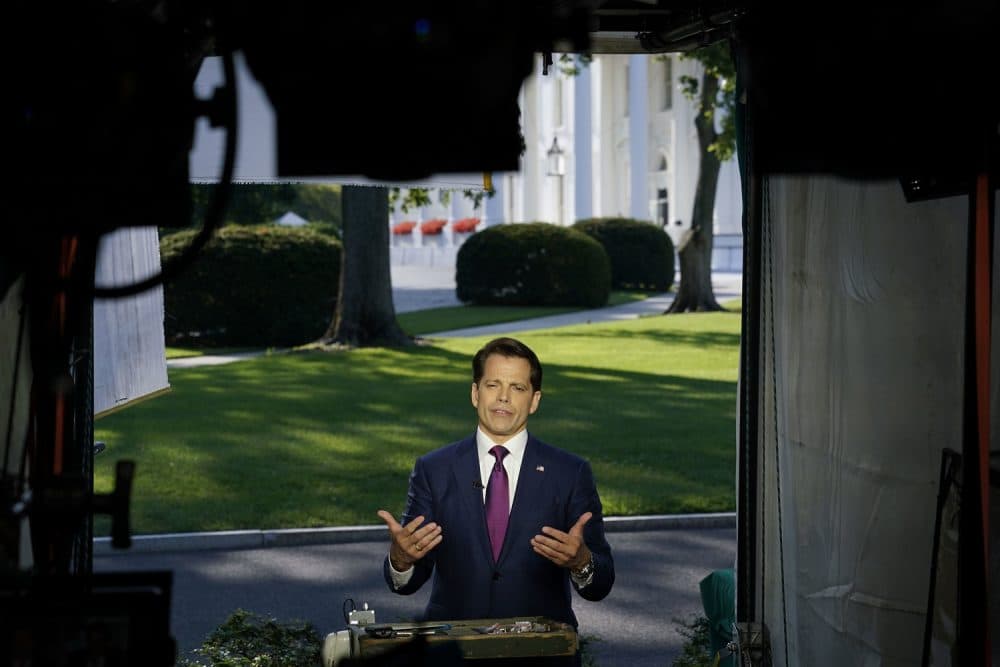 Former White House communications director Anthony Scaramucci speaks during a interview with CNN at the White House in Washington on July 25. (Pablo Martinez Monsivais/AP)
