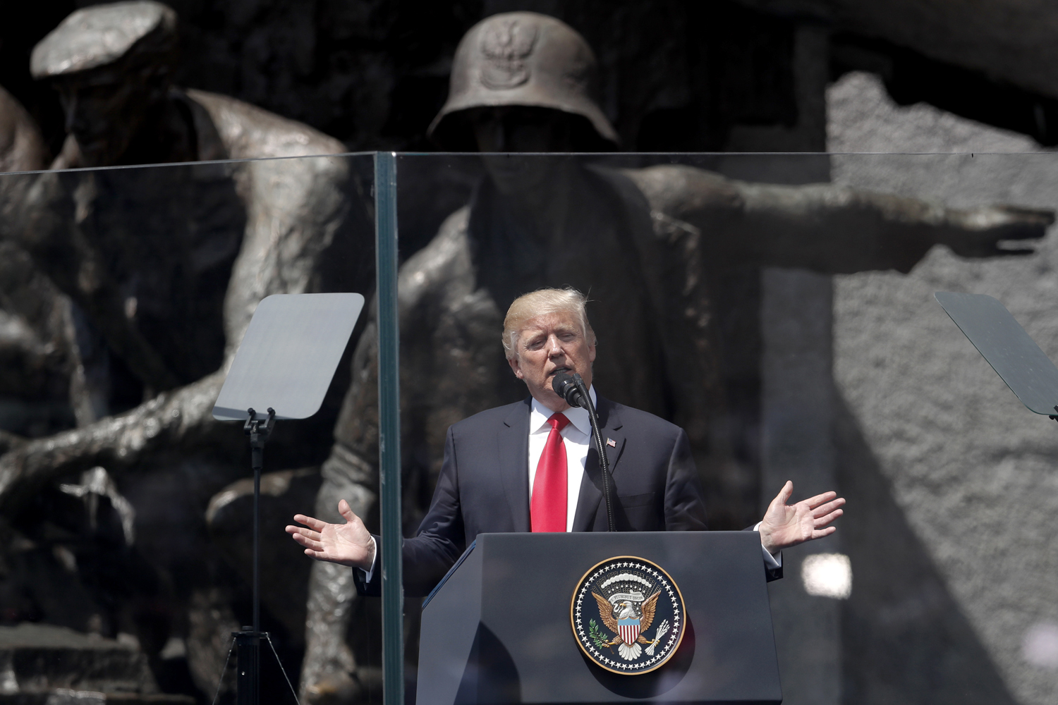 U.S. President Donald Trump delivers a speech in Krasinski Square, in Warsaw, Poland, Thursday, July 6, 2017.(Petr David Josek/AP)