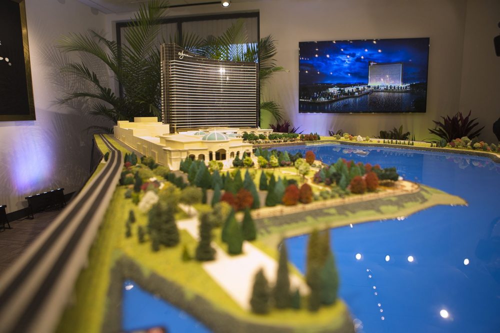 A scaled model of the planned Wynn casino in Everett (Jesse Costa/WBUR)