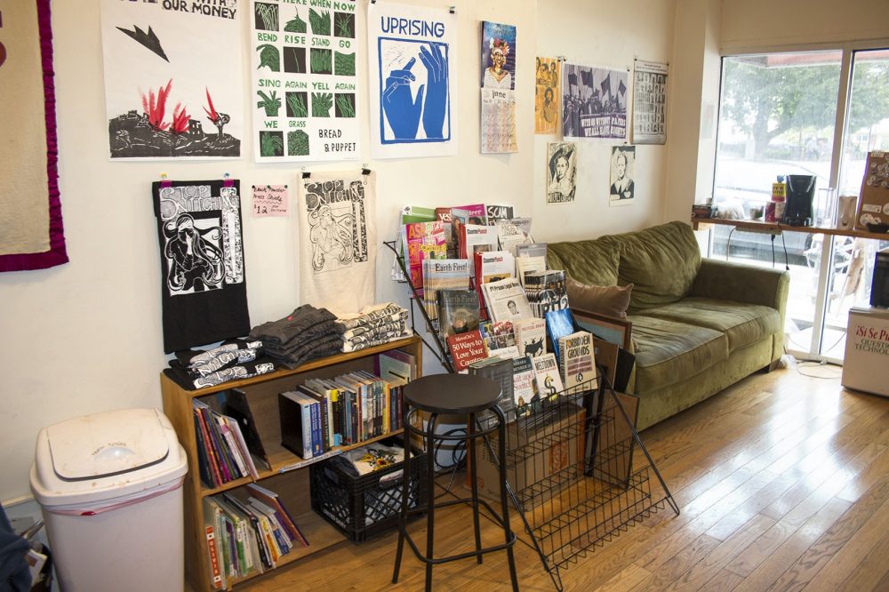 Inside the first floor of the Lucy Parsons Center. (Kathleen Dubos for WBUR)