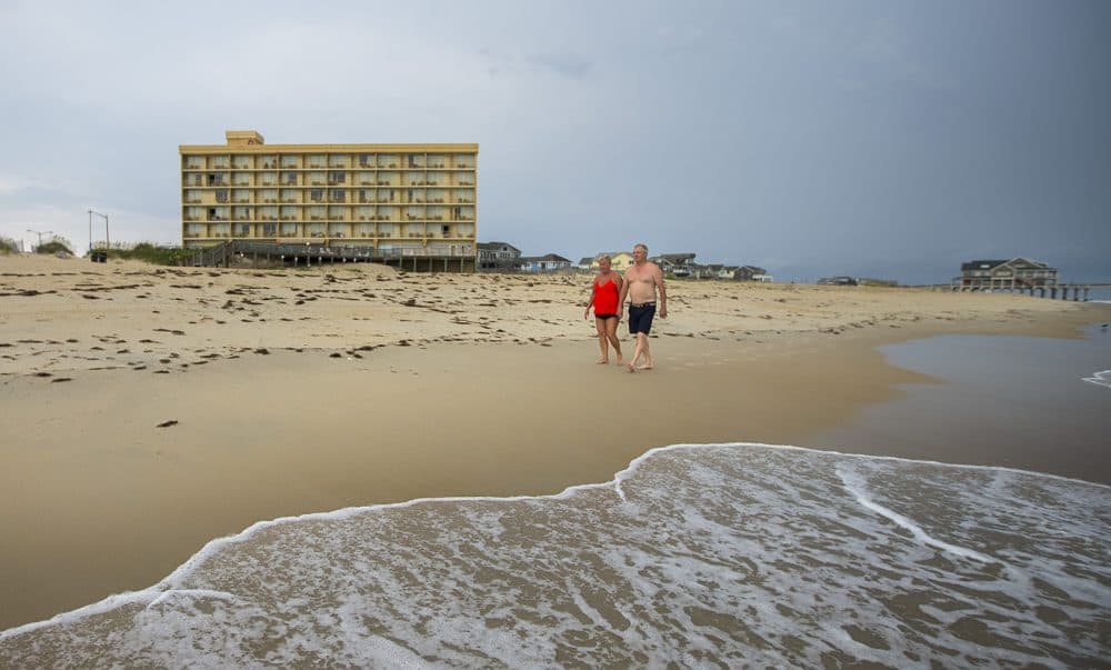 Orrin Pilkey of Duke University, says this seven-story Comfort Inn, built on Nags Head Beach, is &quot;a future disaster. The time will come when that will be a good offshore fishing reef.&quot; (Jesse Costa/WBUR)