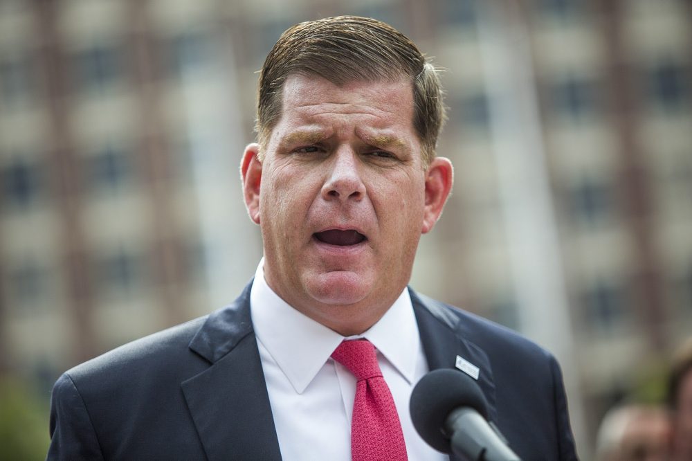 Boston Mayor Marty Walsh speaks to the media during a press conference Monday. (Jesse Costa/WBUR)
