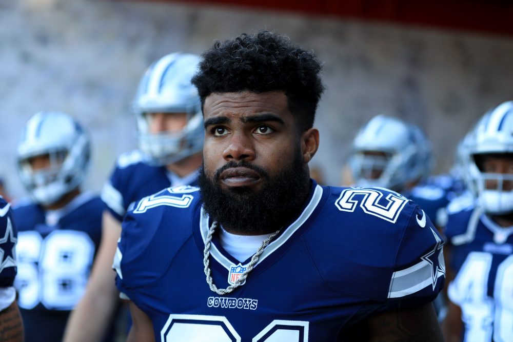 The NFL's leading rusher in 2016, Ezekiel Elliott now faces a six-game suspension to start the 2017 season. (Sean M. Haffey/Getty Images)