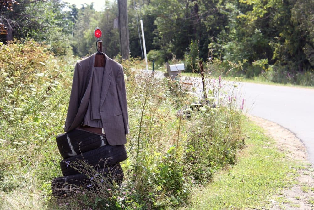 Many items get left behind as people pile out of taxis. This suit was left hanging a hundred feet from the Canadian border. (Kathleen Masterson/VPR)