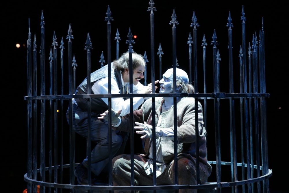 Dr. Frankenstein (Tommy Labanaris) and his Monster (Brian Padgett) in &quot;Young Frankenstein.&quot; (Courtesy Paul Lyden/NSMT)