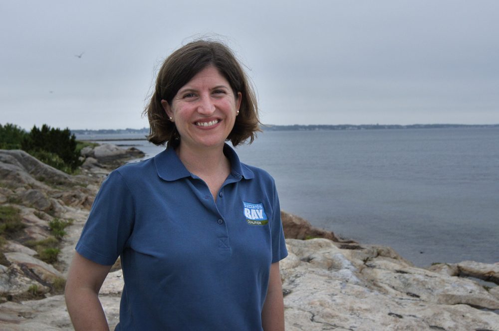 Rachel Jakuba, science director at the Buzzards Bay Coalition, standing at Fort Phoenix State Reservation in Fairhaven. (Lynn Jolicoeur/WBUR)