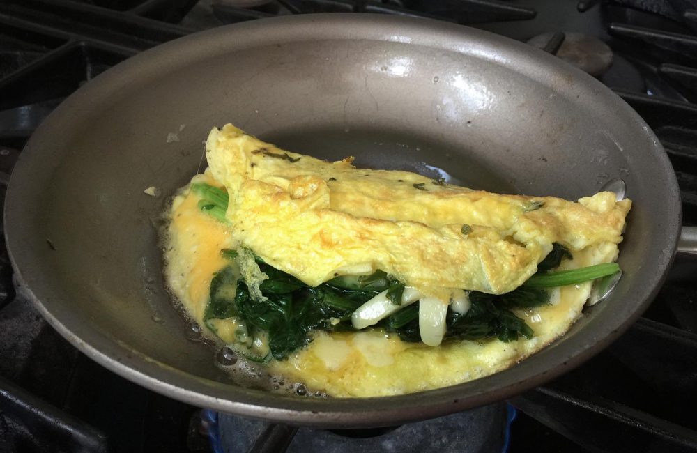 Kathy's spinach and cheese omelette. (Kathy Gunst for Here &amp; Now)
