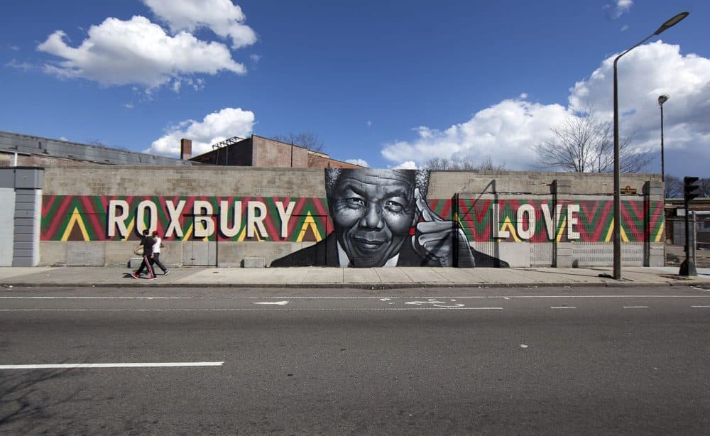 The &quot;Roxbury Love&quot; mural. (Joe Difazio for WBUR)