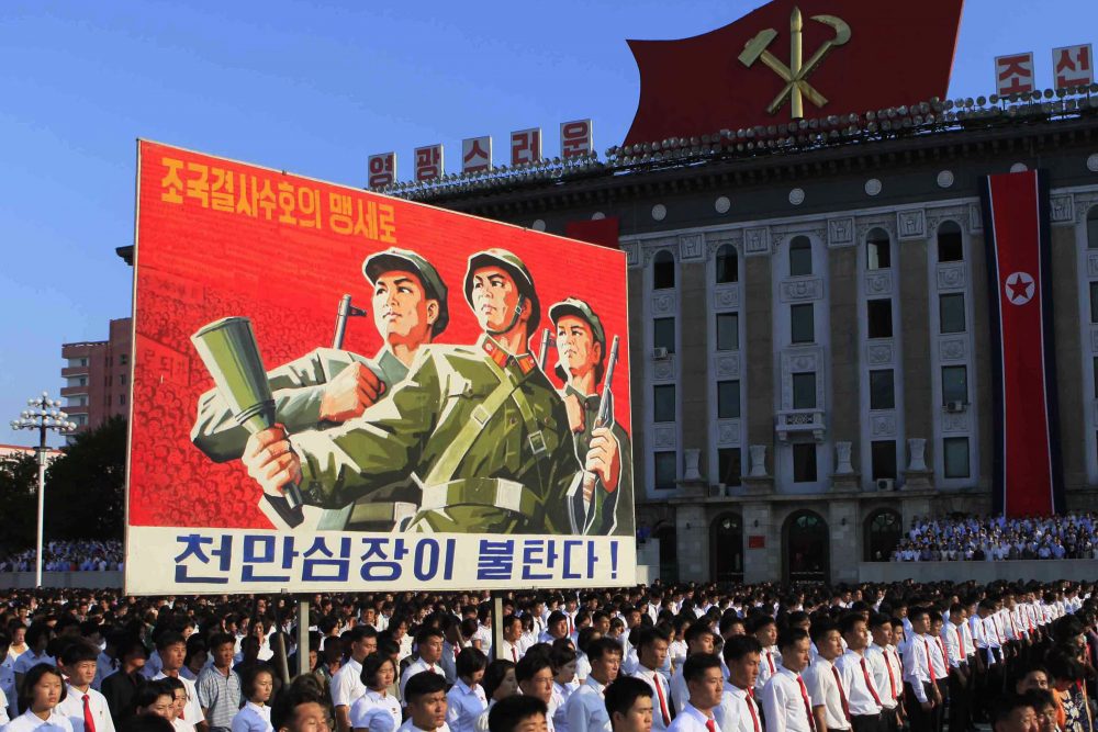 Tens of thousands of North Koreans gathered for a rally at Kim Il Sung Square carrying placards and propaganda slogans as a show of support for their rejection of the United Nations' latest round of sanctions on Wednesday Aug. 9, 2017, in Pyongyang, North Korea. (Jon Chol Jin/AP)