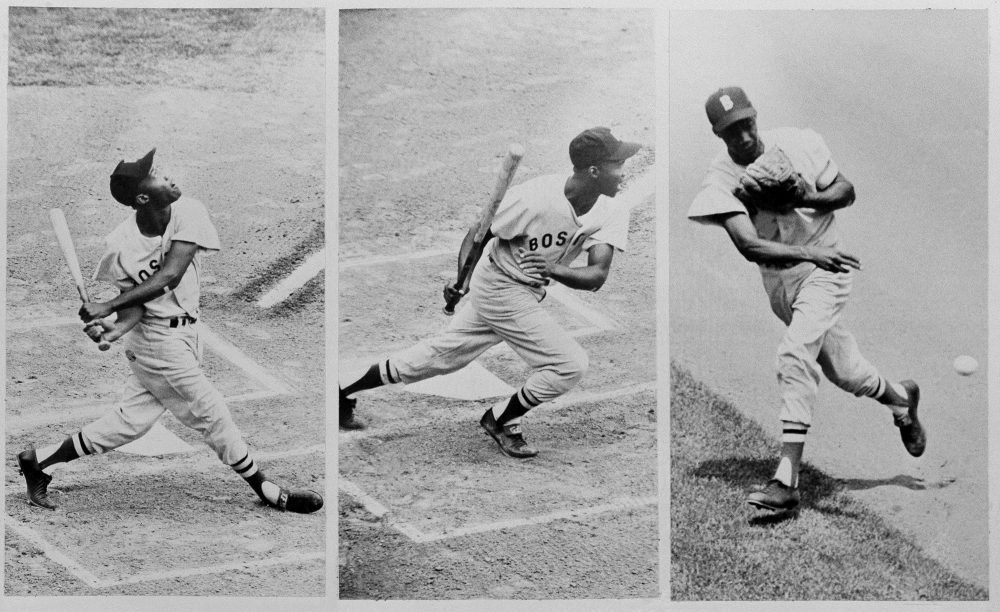 In this July 22, 1959, file photo, Boston Red Sox's Elijah &quot;Pumpsie&quot; Green, making his first major league start for Red Sox, is pictured at bat and on the field in a baseball game against the Chicago White Sox in Chicago. (Harry L. Hall/AP)