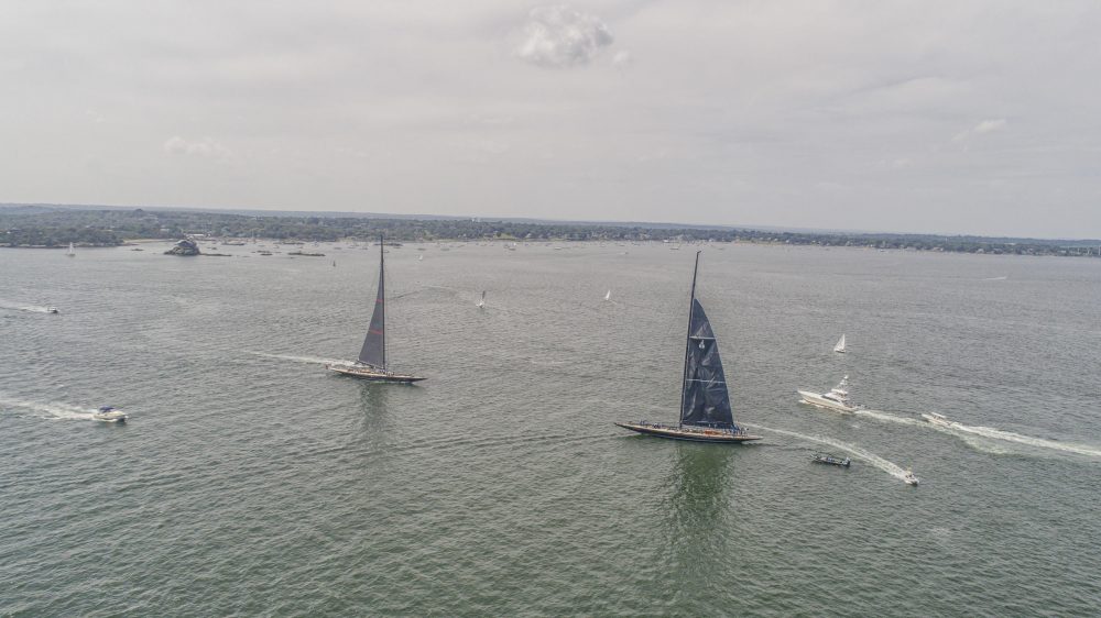 J Class boats sailing during practice runs for the World Championships. (Pearl Macek/RIPR)