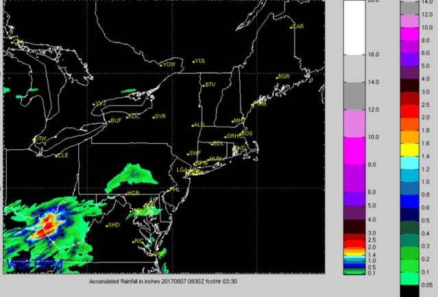 The RPM model keeps the heavy rain south of Boston. (Courtesy WSI)