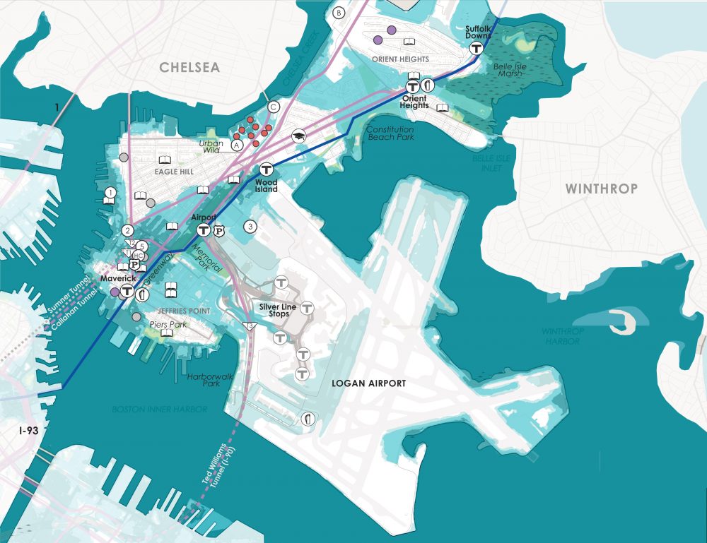 Projected flooding of East Boston during a storm, at 36 inches of sea level rise (Courtesy of the city of Boston, from &quot;Climate Ready Boston&quot;)
