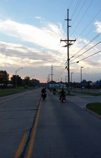 Some of the bikers on their way to Phil's middle school (Courtesy of Brent Warfield)