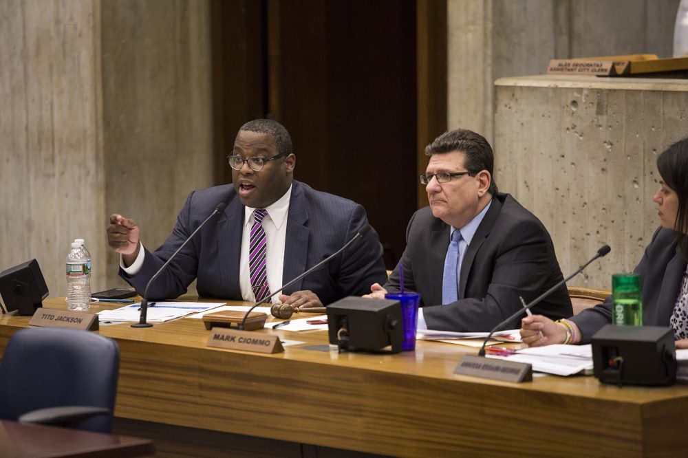 City Councillor Tito Jackson speaks during a hearing inside City Hall in 2016. (Jesse Costa/WBUR)