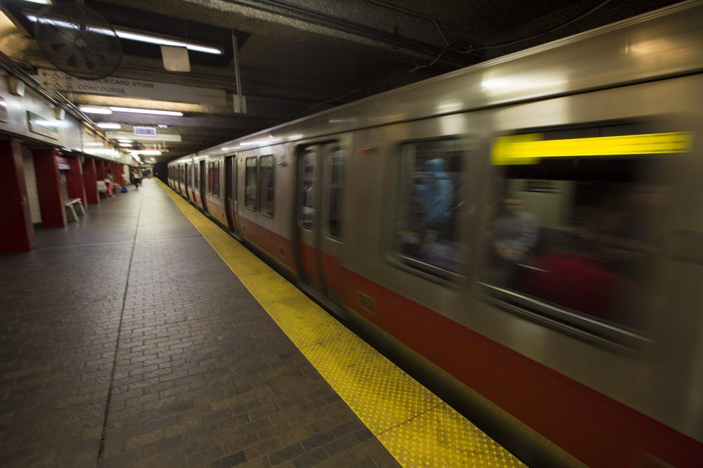 An MBTA Red Line train leaves Downtown Crossing station. (Jesse Costa/WBUR)