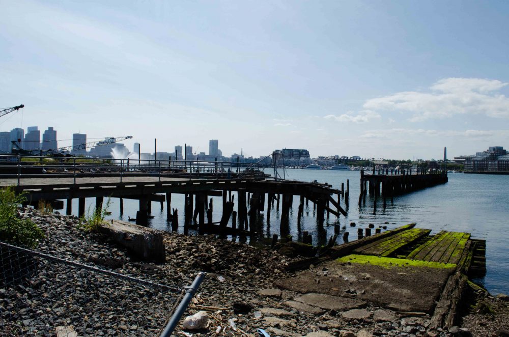 City-owned harbor property behind Shaw's supermarket in East Boston. (Elizabeth Gillis/WBUR)