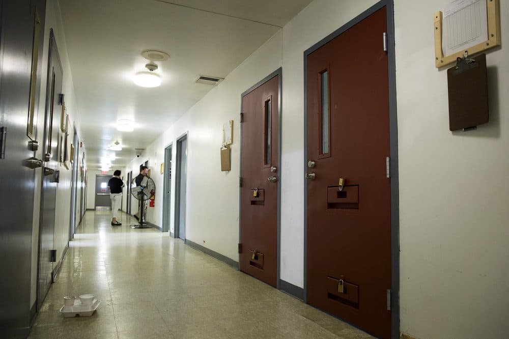 If patients misbehave or if there are concerns, there are padlocked solitary &quot;watch cells&quot; to remove someone for a short time. (Robin Lubbock/WBUR)