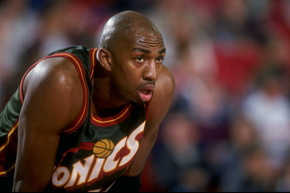 &quot;We came up with a plan. And we exercised that plan, and part of the plan was to make caramel macchiatos and serve coffee at Starbucks,&quot; Vin Baker recalls. (Brian Bahr/Allsport/Getty Images)
