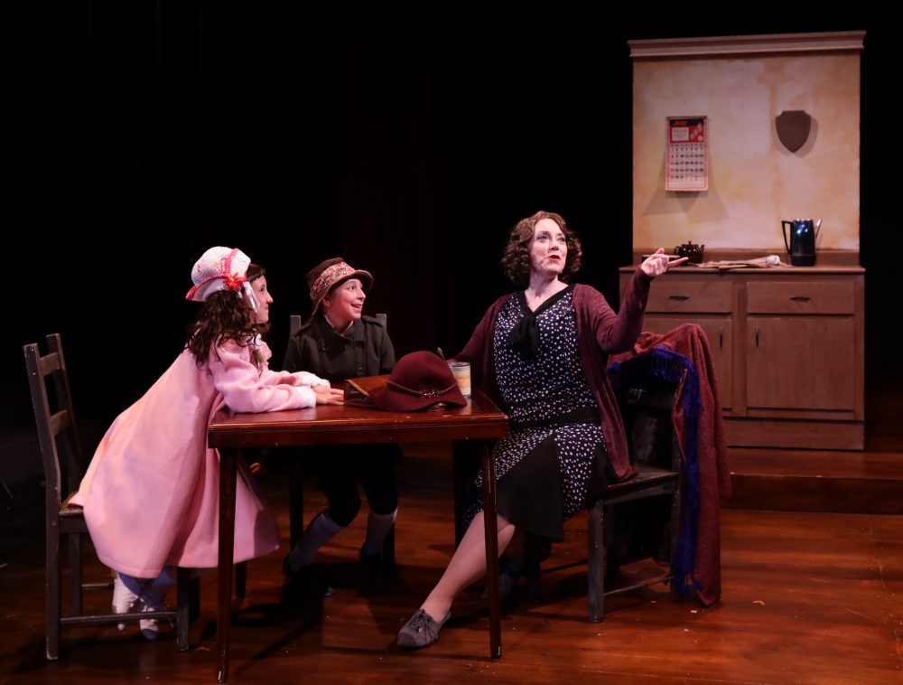 Leigh Barrett (Mama Rose) with Margot Anderson-Song (Baby June) and Cate Galante (young Louise). (Courtesy Mark S. Howard/Lyric Stage Company)
