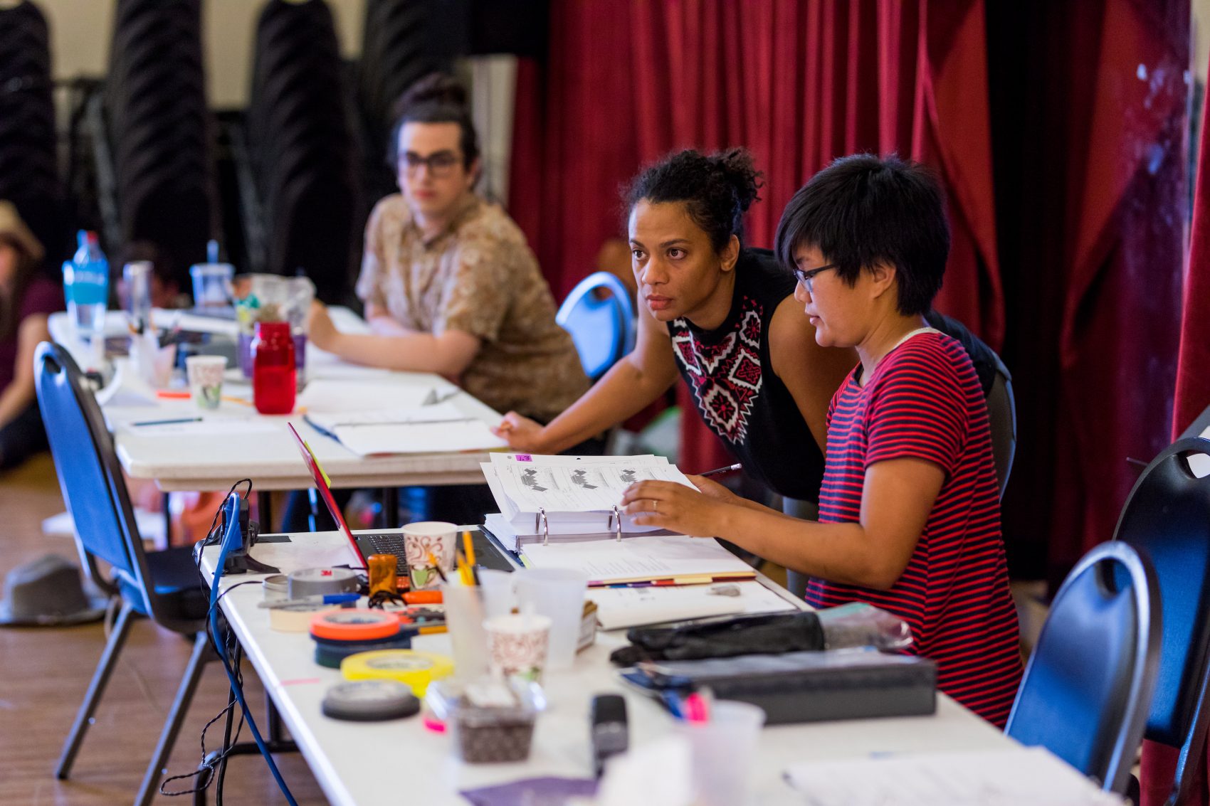 Assistant director Sloth Levine, director Dawn M. Simmons and production stage manager Samantha Layco watch rehearsal. (Courtesy Nile Hawver/Nile Scott Shots)