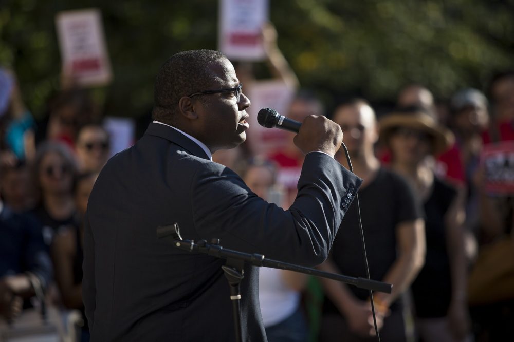 Boston mayoral candidate Tito Jackson speaks during a protest against the decision to end DACA earlier this month. (Jesse Costa/WBUR)