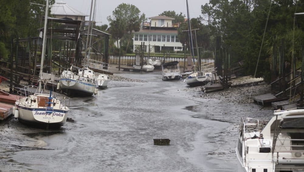 Boats sit on the bottom in the north Florida panhandle community of Shell Point Beach as Irma pulls the water out Sept. 11, 2017 in Crawfordville, Fla. (Mark Wallheiser/Getty Images)