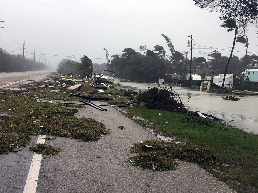 Debris is shown strewn along a roadway in the wake of powerful Hurricane Irma on Sept. 11, 2017 in Isamorada, a village encompassing six of the Florida Keys. (Marc Serota/Getty Images)