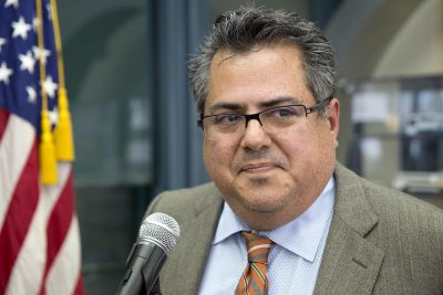 Luis Ramírez, on his first day at work as general manager of the MBTA (Robin Lubbock/WBUR)