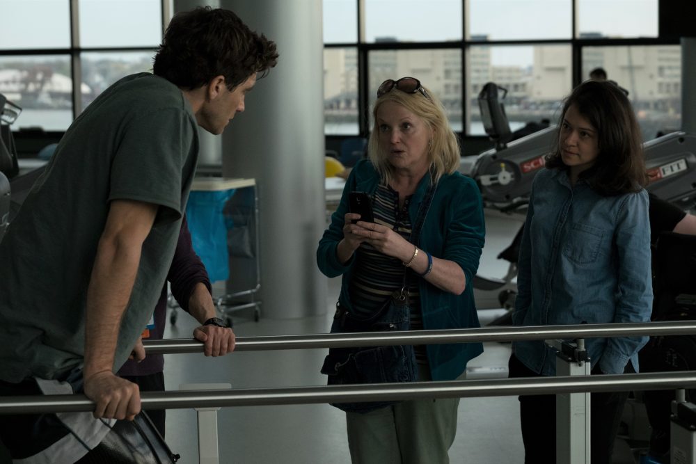 Jake Gyllenhaal, Miranda Richardson and Tatiana Maslany in a still from &quot;Stronger.&quot; (Scott Garfield/Courtesy of Lionsgate and Roadside Attractions)