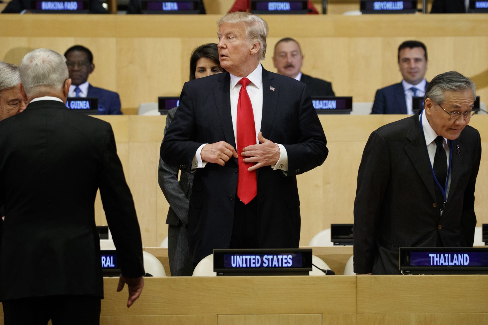 President Trump arrives for the "Reforming the United Nations: Management, Security, and Development" meeting during the United Nations General Assembly, Monday, Sept. 18, 2017, in New York. (Evan Vucci/AP)