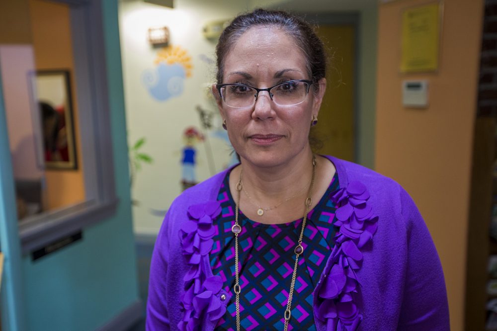Vanessa Calderón-Rosado, the chief executive officer of Inquilinos Boricuas en Acción, said parents picking up their children at IBA's preschool expressed concern over not being able to reach relative. (Jesse Costa/WBUR)