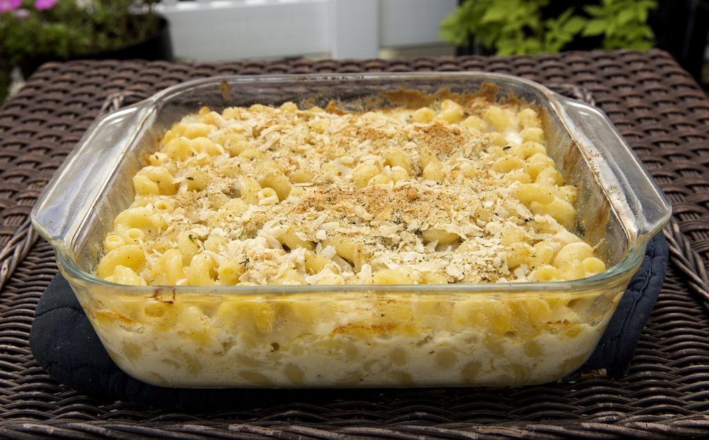 Kathy's macaroni and cheese with a thyme-Parmesan crust. (Robin Lubbock/WBUR)