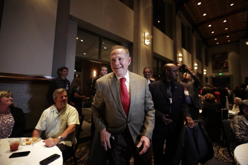 Republican candidate for the Senate in Alabama, Roy Moore, greets supporters before his election party, Tuesday, Sept. 26, 2017, in Montgomery, Ala. (Brynn Anderson/AP)
