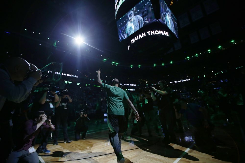 Boston Celtics guard Isaiah Thomas is introduced at Game 1 of the NBA basketball Eastern Conference finals, in Boston, Wednesday, May 17, 2017. (Stephan Savoia/AP)