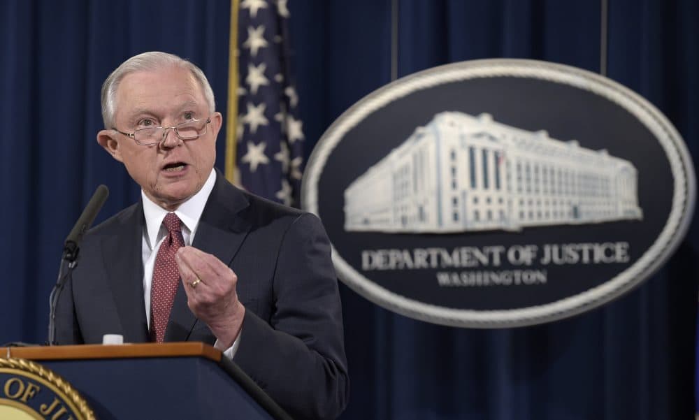 Attorney General Jeff Sessions speaks during a news conference Tuesday on President Obama's Deferred Action for Childhood Arrivals, or DACA program, which has provided nearly 800,000 young immigrants a reprieve from deportation and the ability to work legally in the United States. (Susan Walsh/AP)