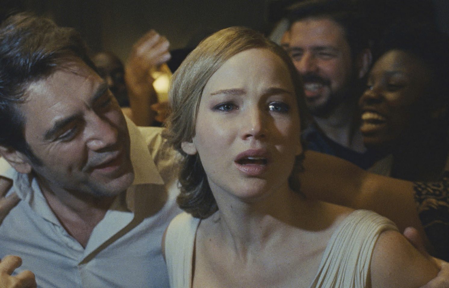 Javier Bardem and Jennifer Lawrence in a scene from "mother!" (Courtesy Paramount Pictures via AP)