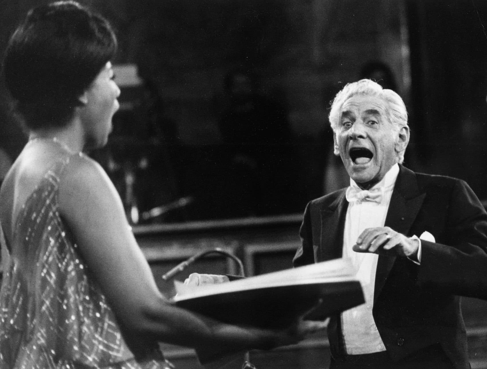Leonard Bernstein conducts Clamma Dale in "Songfest" in Germany in 1978. (AP)