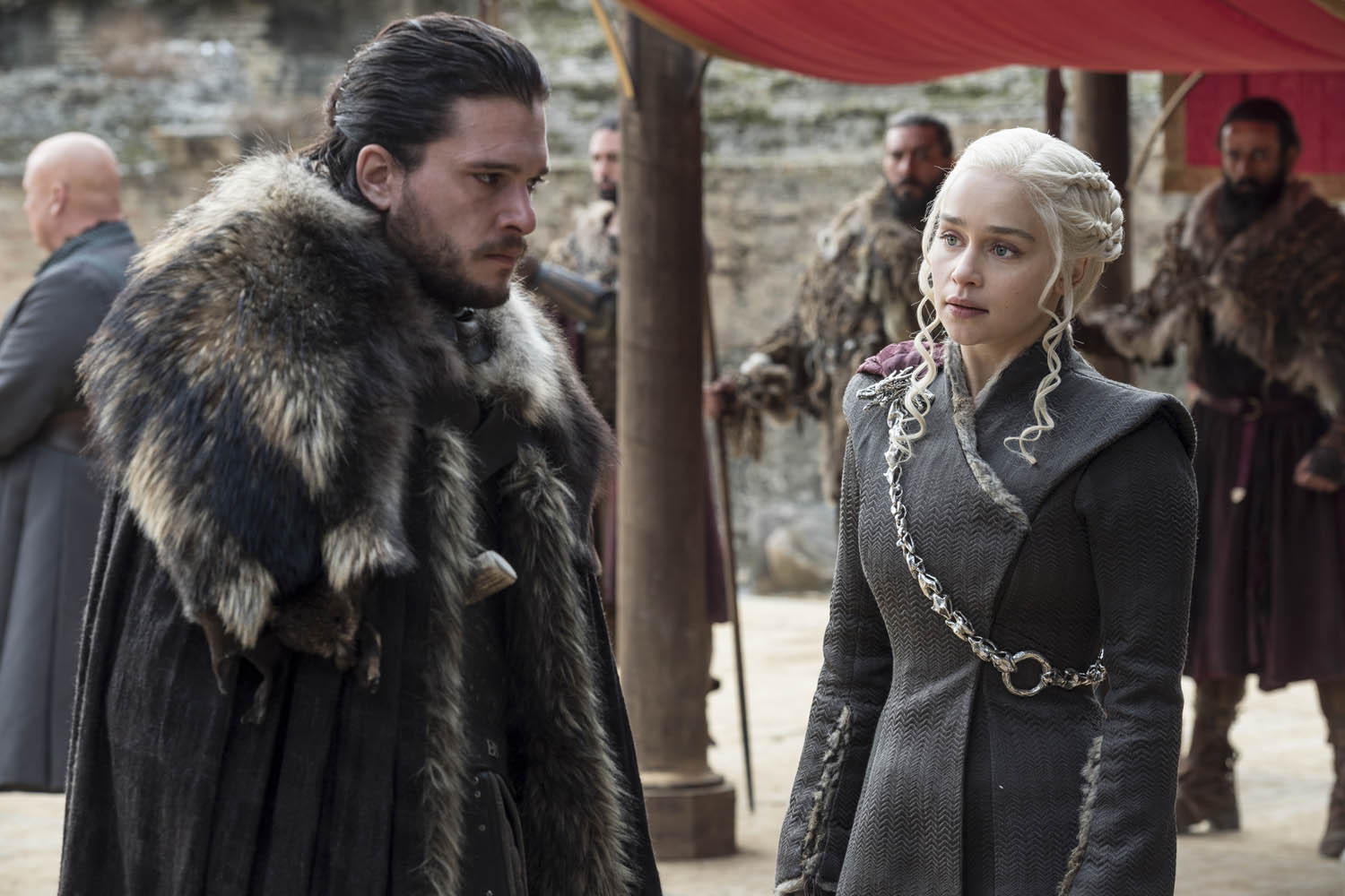 Kit Harington, left, and Emilia Clarke on the season seven finale of &quot;Game of Thrones.&quot; (Macall B. Polay/HBO)