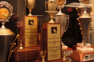 Power of the Pen trophies at Gahanna Middle School East. (Martin Kessler/Only A Game)