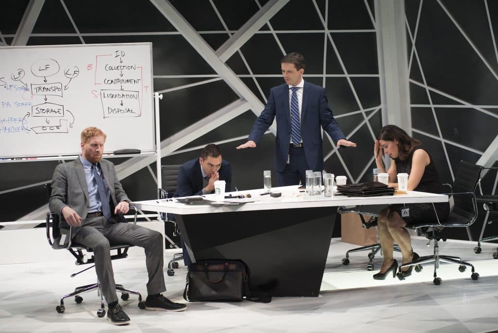 From left, Ed Hoopman, Matt Ketai, Lewis D. Wheeler and Christina Hamel in &quot;Ideation.&quot; (Courtesy Andrew Brilliant/New Repertory Theatre)