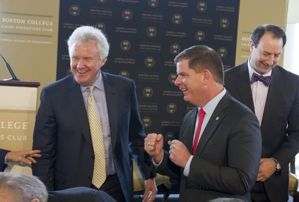 Former GE chairman and CEO Jeff Immelt and Mayor Marty Walsh. (Joe Difazio for WBUR)