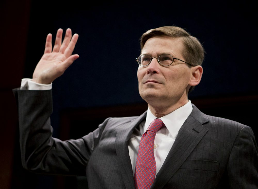 Former CIA Deputy Director Michael Morell is sworn-in on Capitol Hill in Washington, Wednesday, April 2, 2014, prior to testifying before the House Intelligence Committee. Morell, who edited the widely debunked talking points on the 2012 Benghazi attack, answered questions from the House intelligence committee in a rare open session. (Manuel Balce Ceneta/AP)