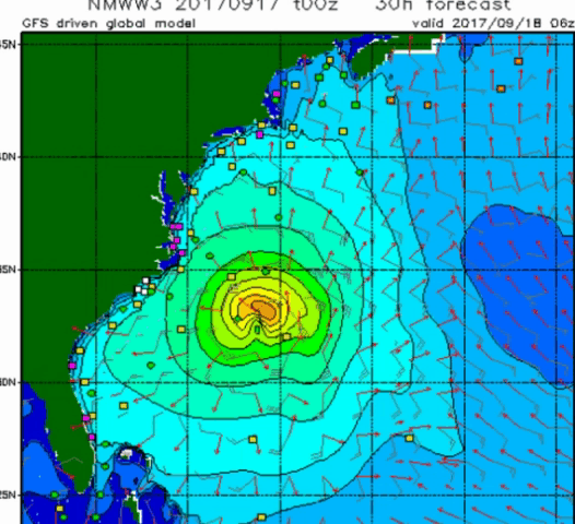 Wave heights will increase through Tuesday. (Courtesy NOAA)