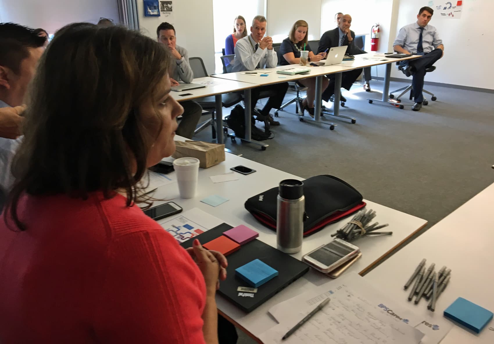 Sonia Gomez-Banray at Thursday's meeting. (Max Larkin/WBUR)