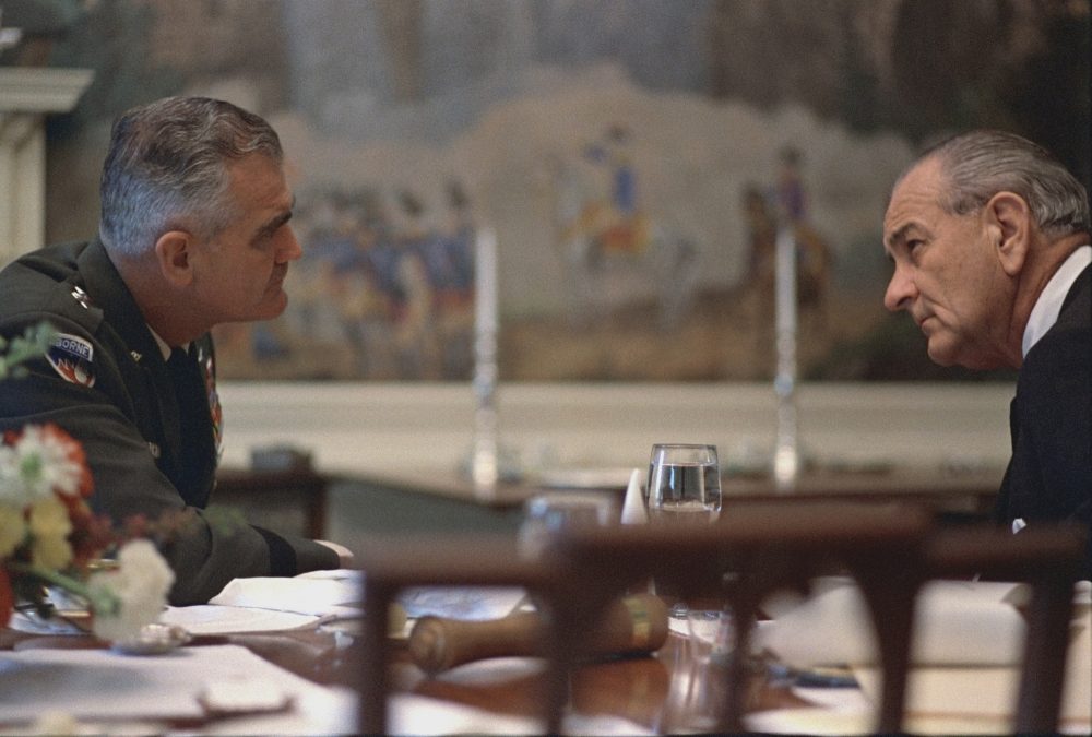 Gen. William Westmoreland and President Lyndon B. Johnson in 1968. (Courtesy Lyndon B. Johnson Presidential Library)